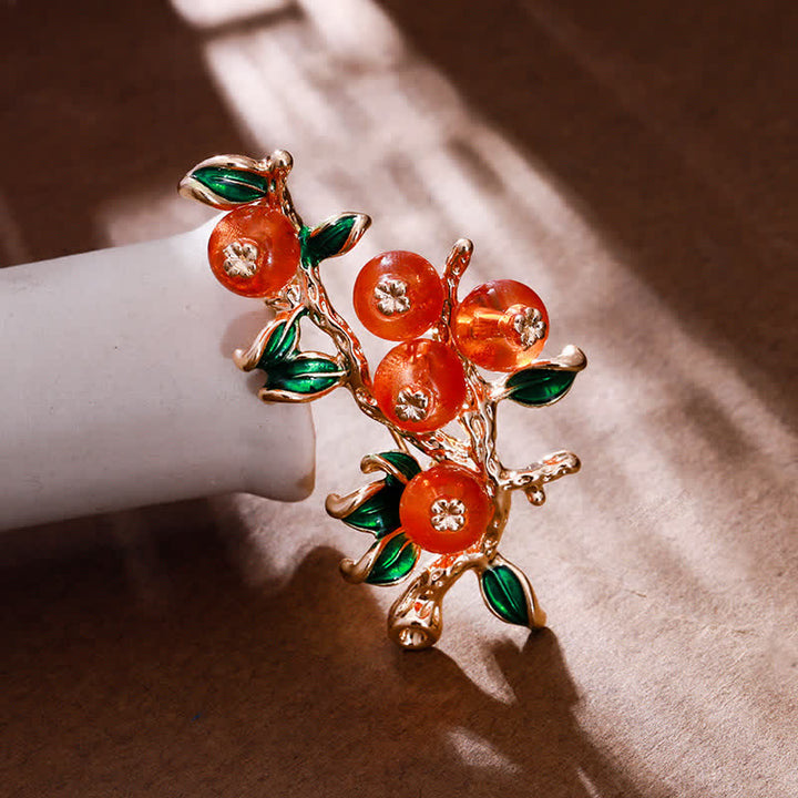 Broche de la suerte con forma de árbol de caqui para mujer