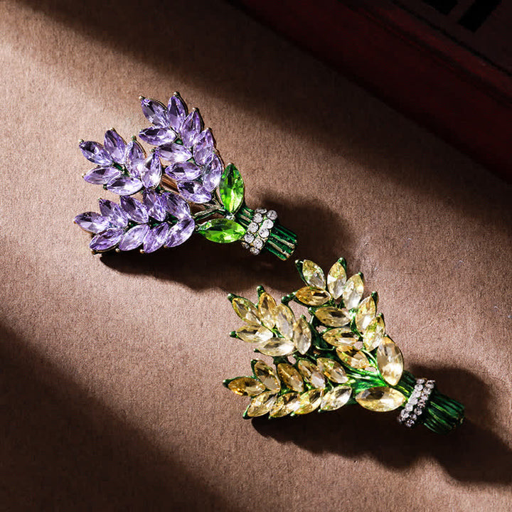 Broche de mujer con ramo de diamantes de imitación y lavanda