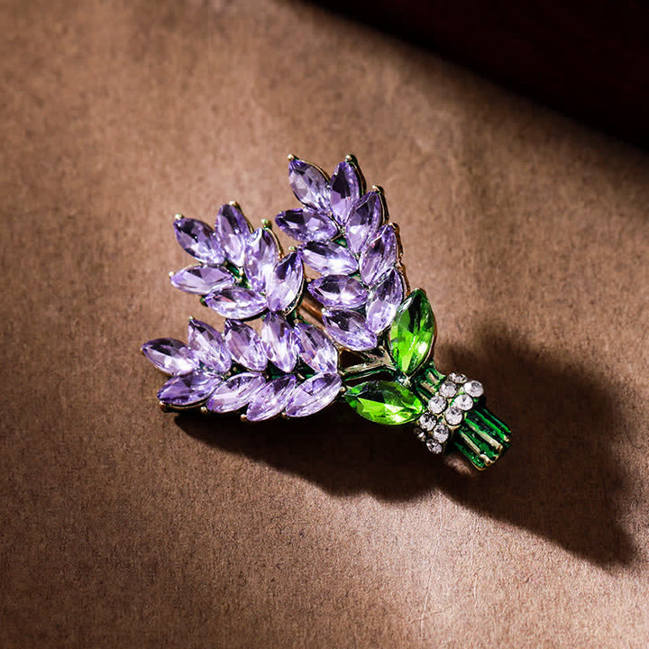 Broche de mujer con ramo de diamantes de imitación y lavanda