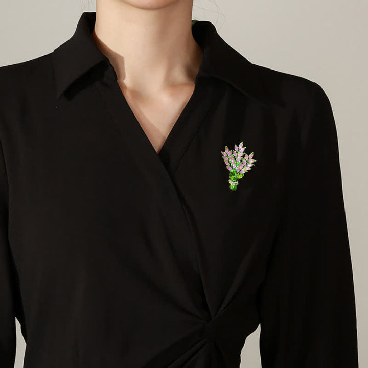 Broche de mujer con ramo de diamantes de imitación y lavanda