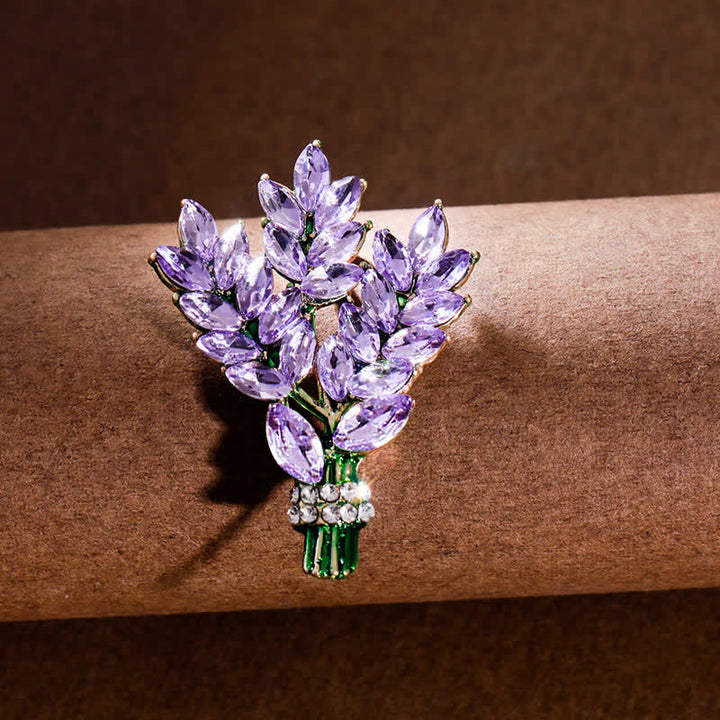 Broche de mujer con ramo de diamantes de imitación y lavanda