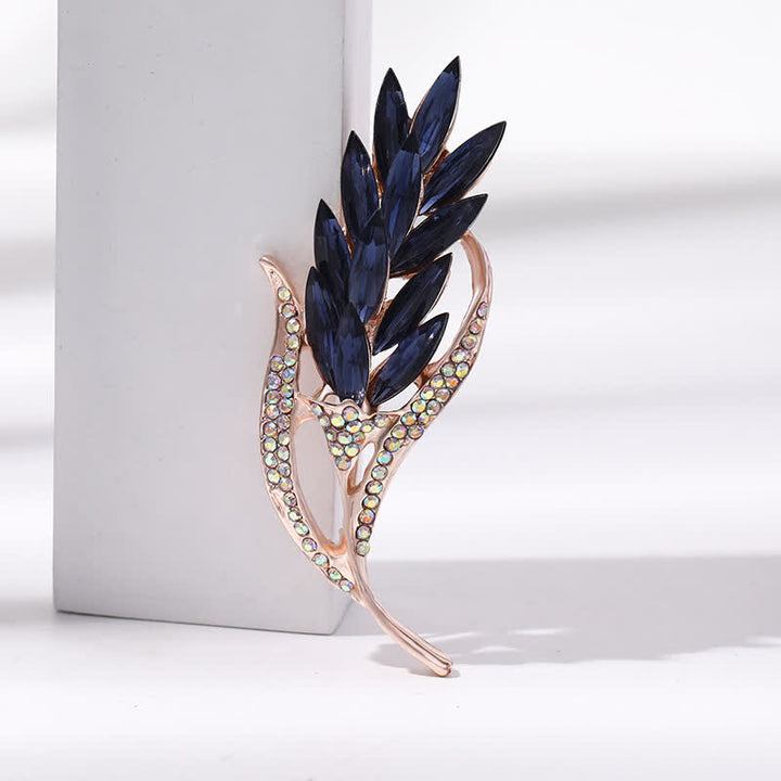 Broche de diamantes de imitación con forma de oreja de trigo dorada para mujer
