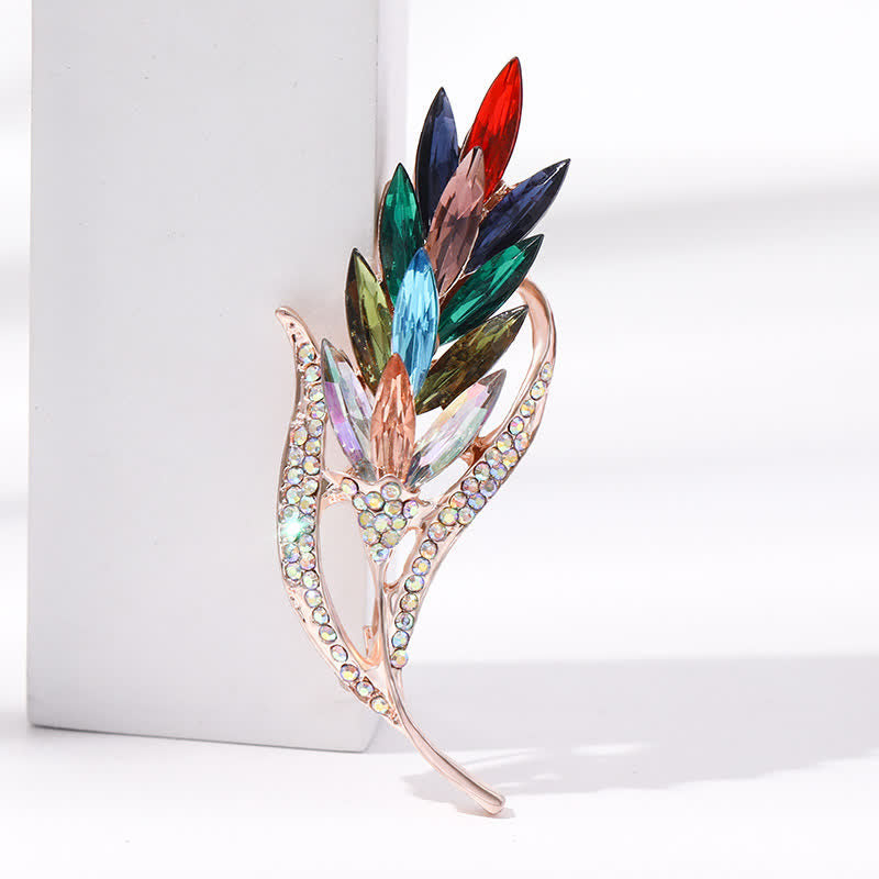 Broche de diamantes de imitación con forma de oreja de trigo dorada para mujer