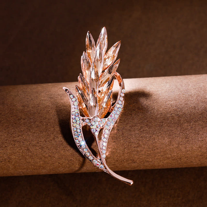 Broche de diamantes de imitación con forma de oreja de trigo dorada para mujer
