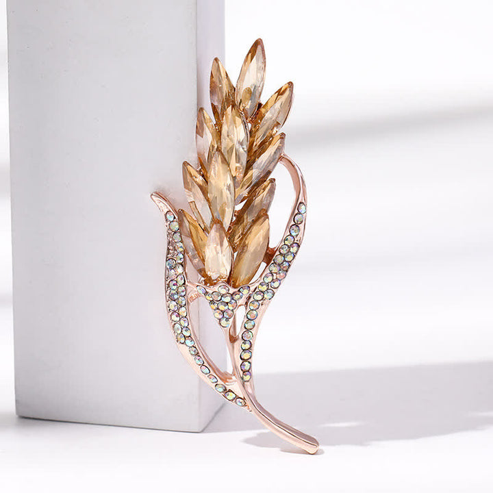 Broche de diamantes de imitación con forma de oreja de trigo dorada para mujer