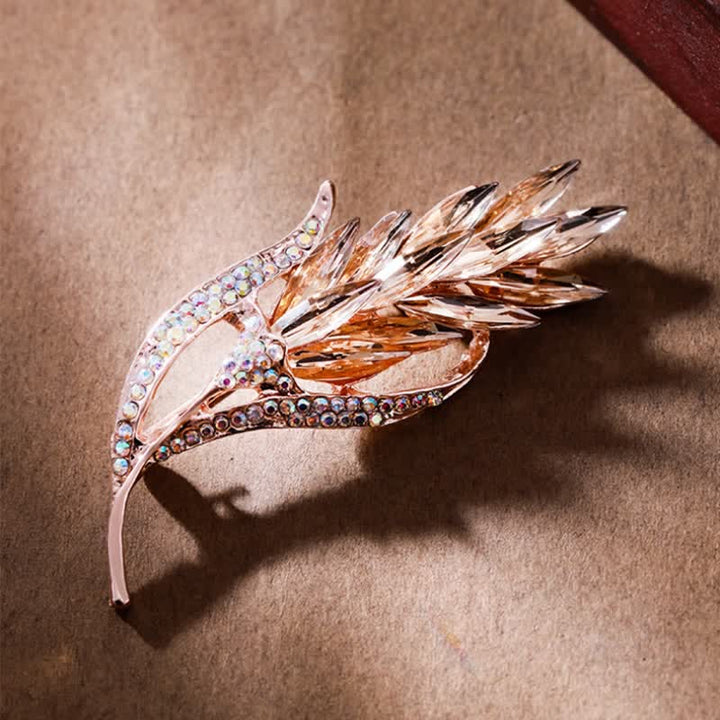 Broche de diamantes de imitación con forma de oreja de trigo dorada para mujer