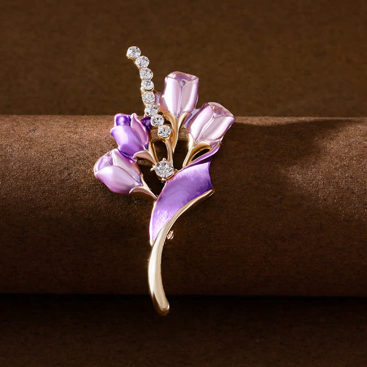 Broche elegante de tulipán dorado esmaltado para mujer