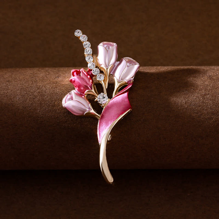 Broche elegante de tulipán dorado esmaltado para mujer