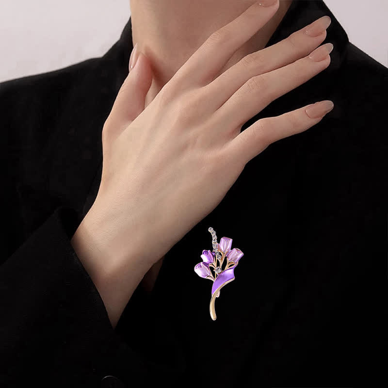 Broche elegante de tulipán dorado esmaltado para mujer