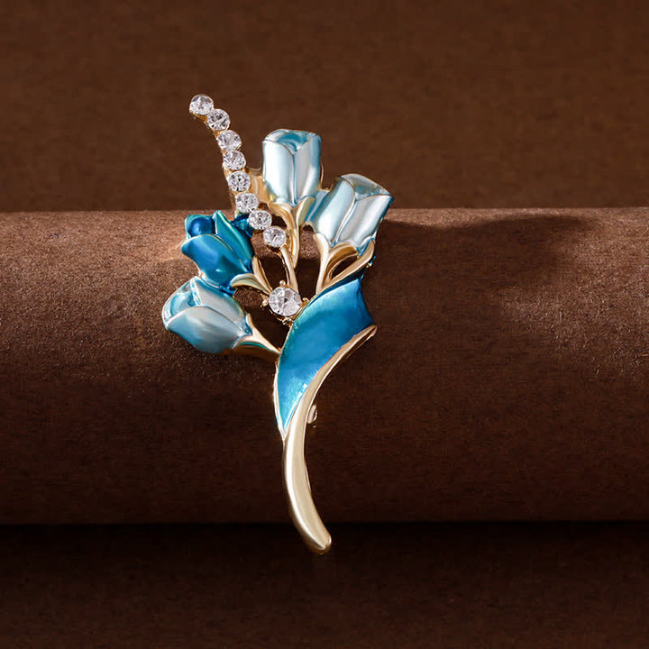 Broche elegante de tulipán dorado esmaltado para mujer