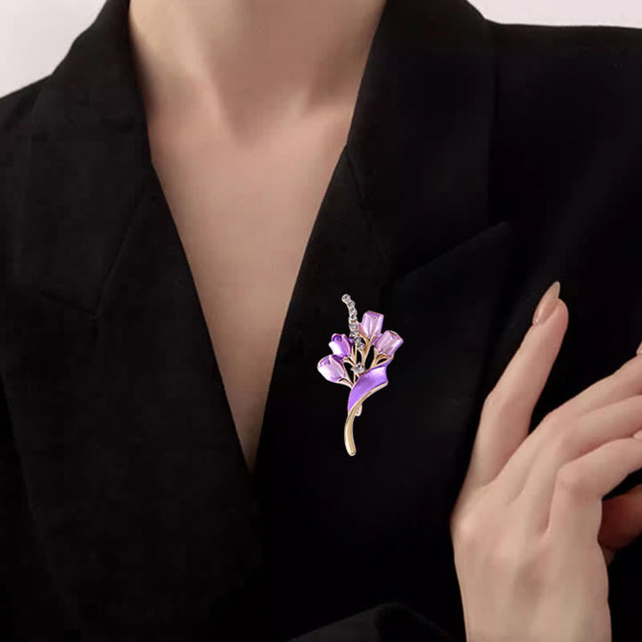 Broche elegante de tulipán dorado esmaltado para mujer