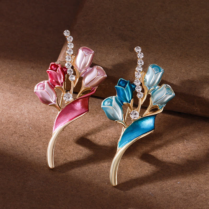 Broche elegante de tulipán dorado esmaltado para mujer