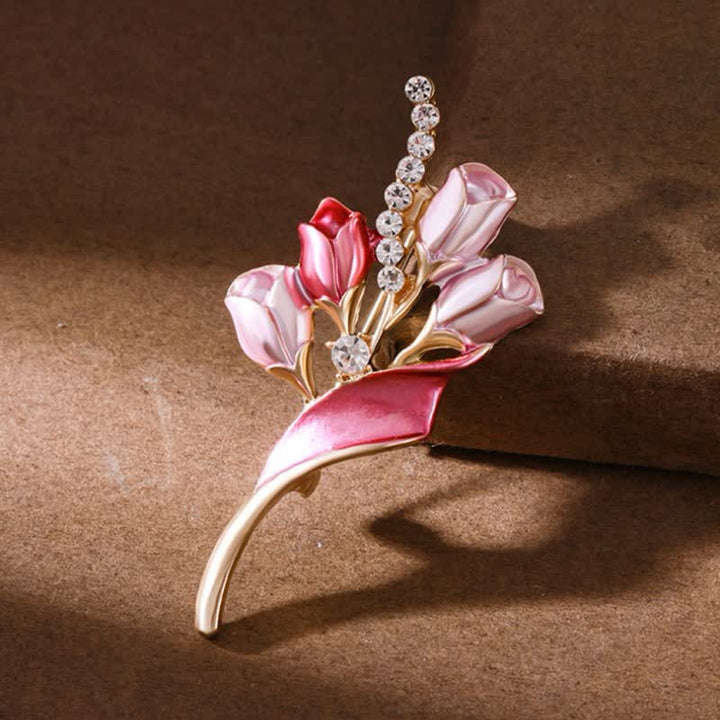 Broche elegante de tulipán dorado esmaltado para mujer