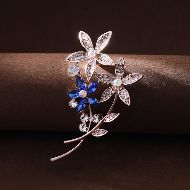Broche de flores con brillantes diamantes de imitación para mujer