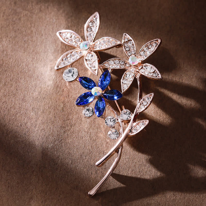 Broche de flores con brillantes diamantes de imitación para mujer