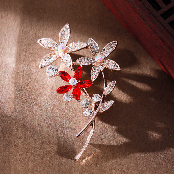 Broche de flores con brillantes diamantes de imitación para mujer