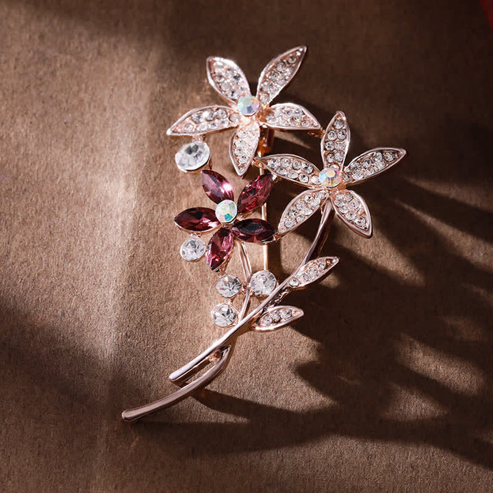 Broche de flores con brillantes diamantes de imitación para mujer