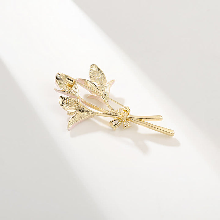 Broche de esmalte con circonita y flor de lirio rosa para mujer