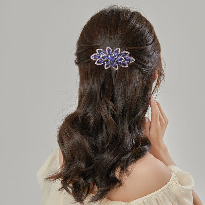 Pinza para el pelo de lujo con flores de diamantes de imitación para mujer