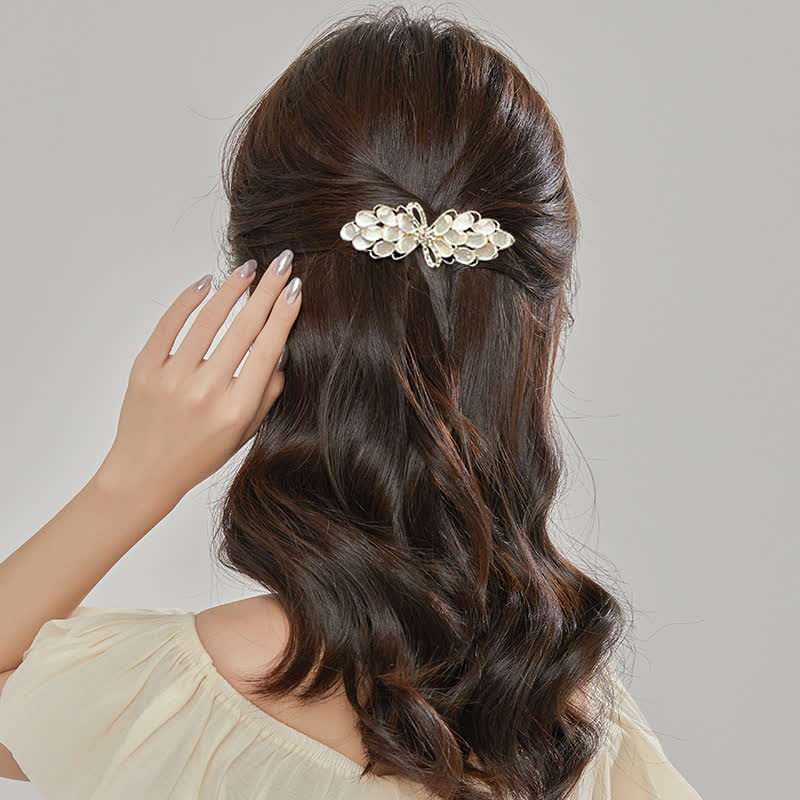 Pinza para el pelo con piedra de ojo de gato de imitación de mariposa para mujer