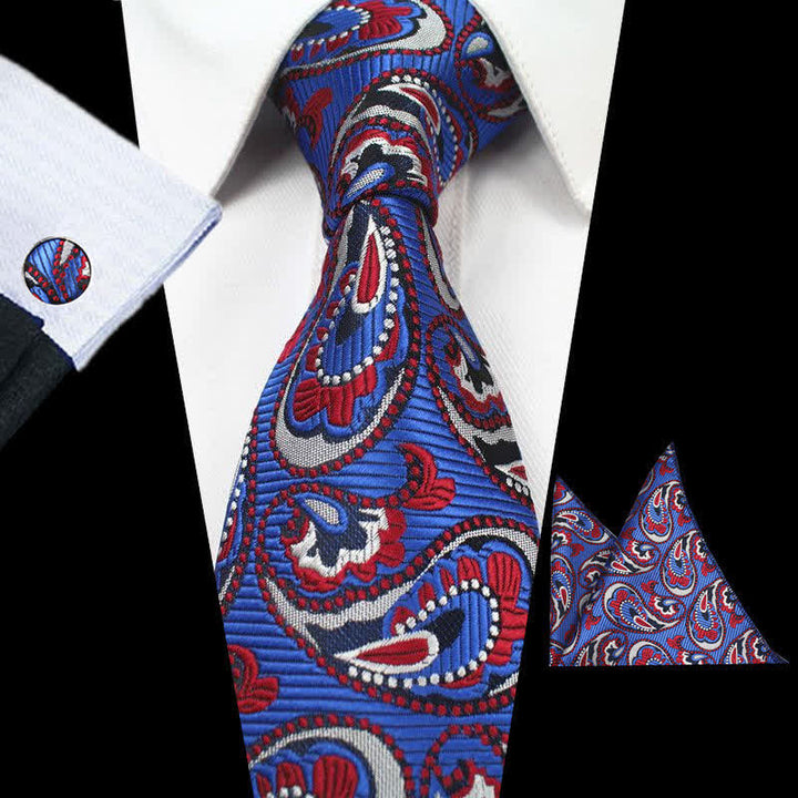 Conjunto de 3 corbatas de cachemira azul real y roja para hombre