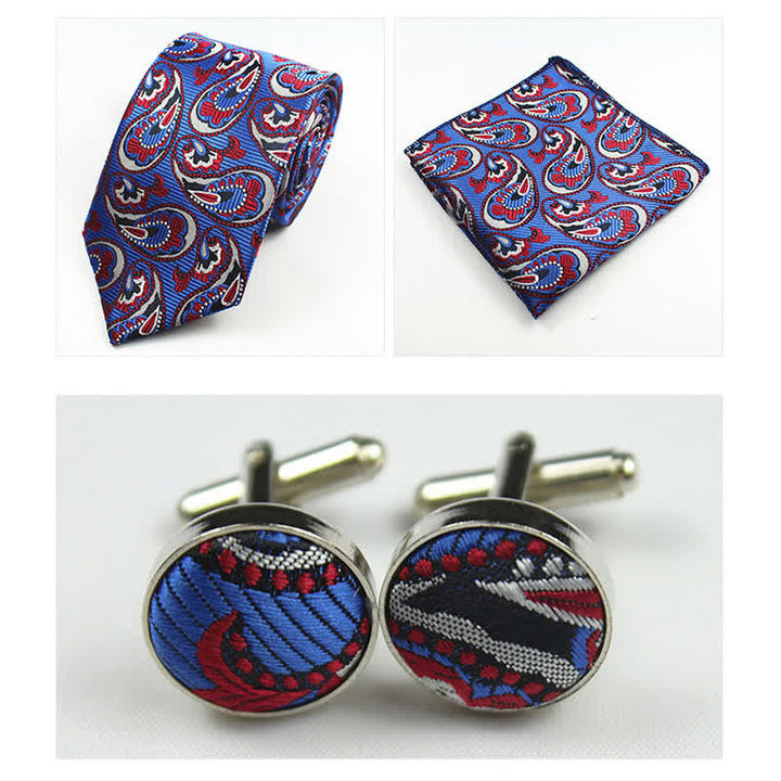 Conjunto de 3 corbatas de cachemira azul real y roja para hombre