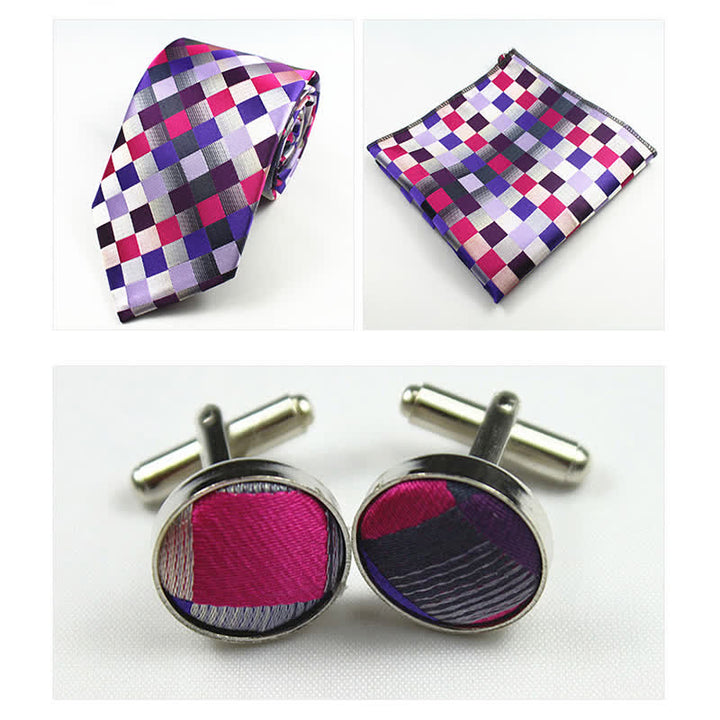 Conjunto de 3 corbatas de cuadros morados y grises para hombre.