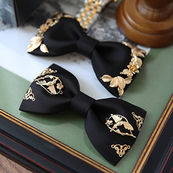 1 pajarita de metal dorado con decoración de flores y pájaros para hombre