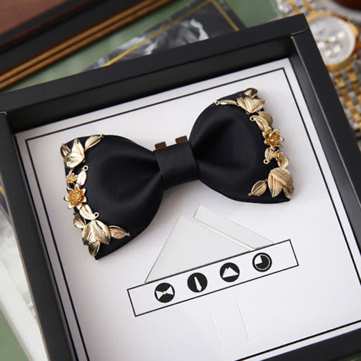 1 pajarita de metal dorado con decoración de flores y pájaros para hombre