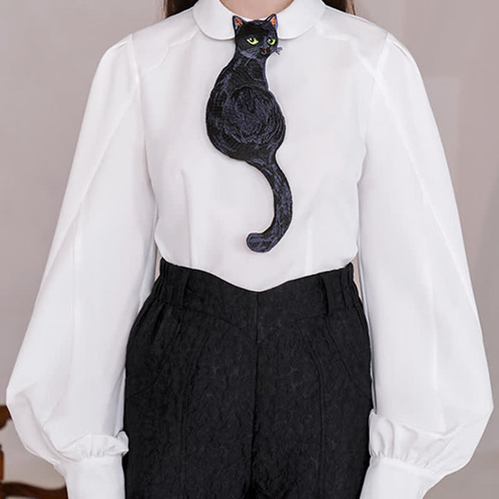 Corbata con cremallera y diseño de gato negro para mujer