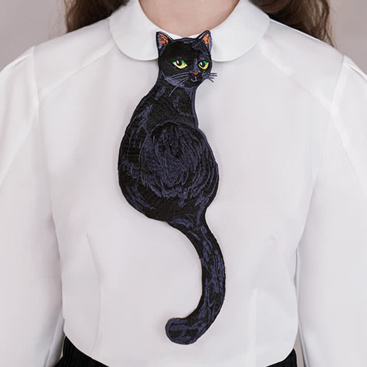 Corbata con cremallera y diseño de gato negro para mujer
