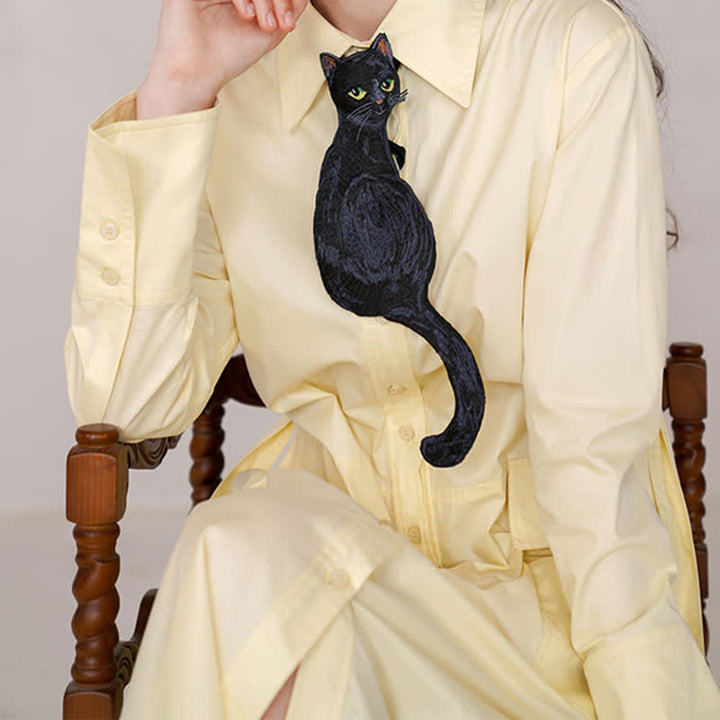Corbata con cremallera y diseño de gato negro para mujer