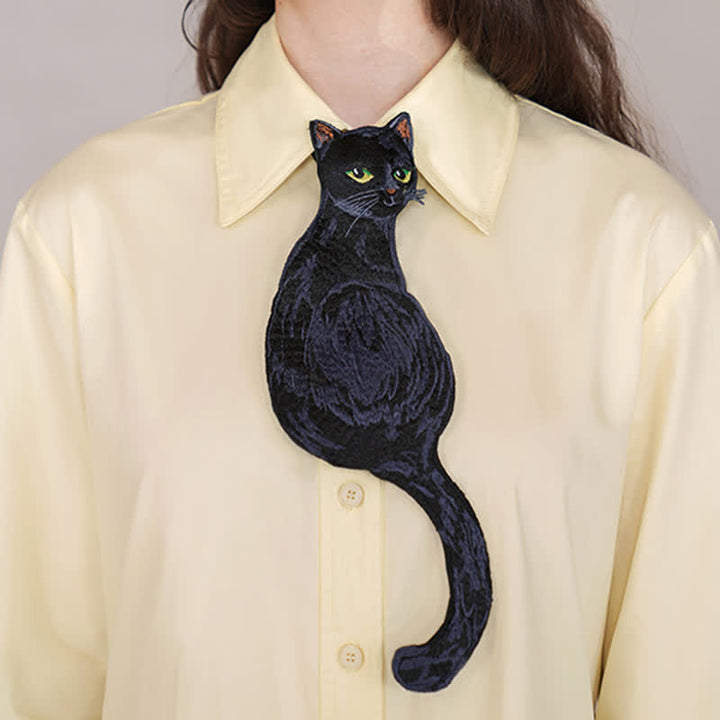 Corbata con cremallera y diseño de gato negro para mujer