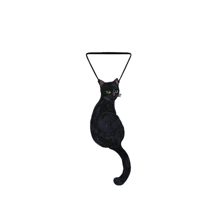 Corbata con cremallera y diseño de gato negro para mujer