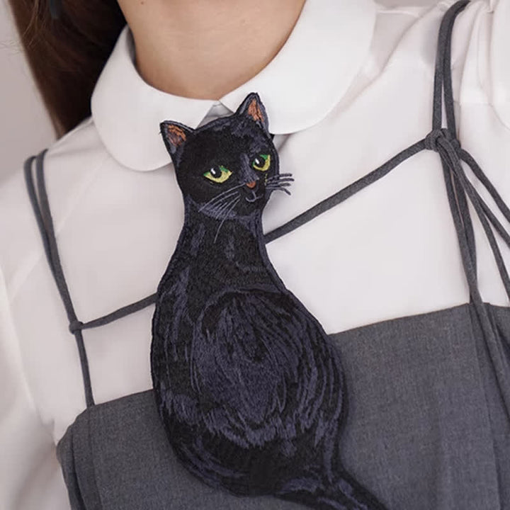 Corbata con cremallera y diseño de gato negro para mujer