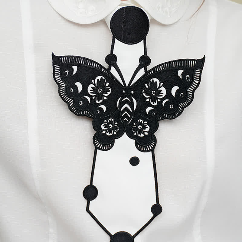 Corbata con cremallera y bordado de mariposas para mujer