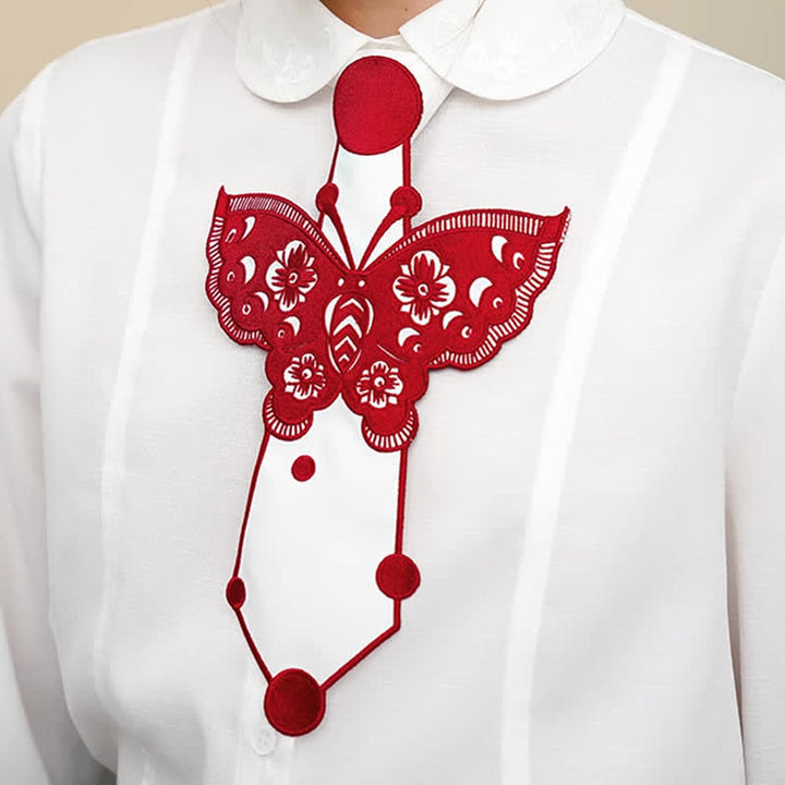 Corbata con cremallera y bordado de mariposas para mujer