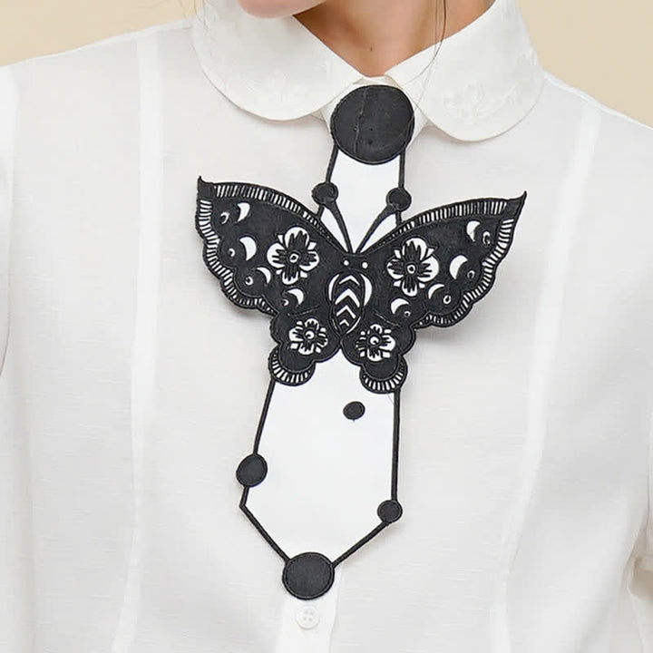 Corbata con cremallera y bordado de mariposas para mujer