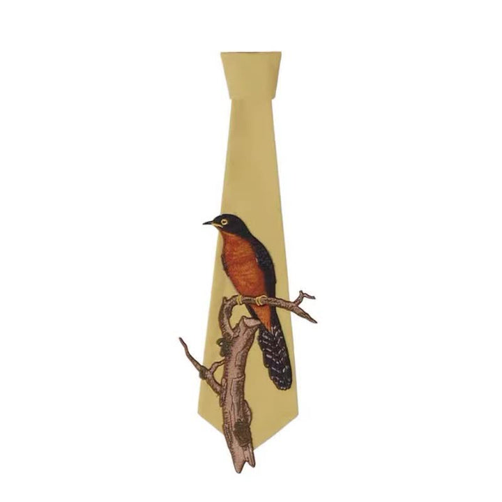 Corbata con cremallera bordada con pájaro en una rama para mujer