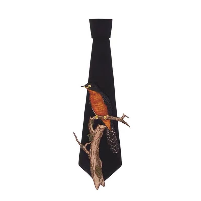 Corbata con cremallera bordada con pájaro en una rama para mujer