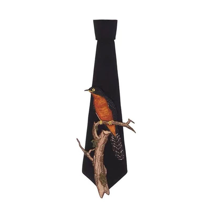 Corbata con cremallera bordada con pájaro en una rama para mujer