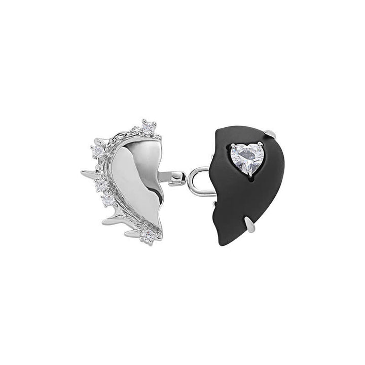 Cinturón con broche de corazón a juego en plata y negro para mujer