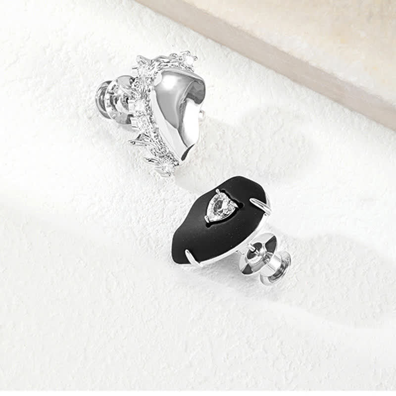 Cinturón con broche de corazón a juego en plata y negro para mujer