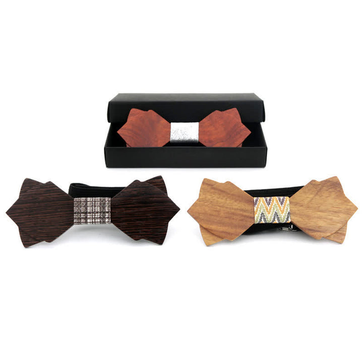 Pajarita clásica vintage de madera de doble capa para hombre