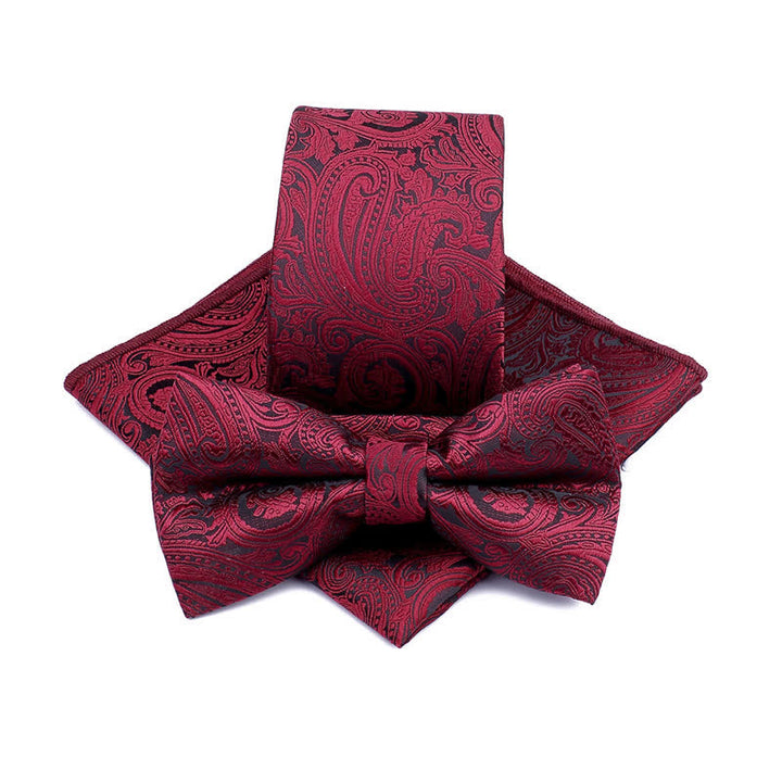Conjunto de 3 corbatas de lazo para novios con estampado de cachemira para ceremonias de hombre