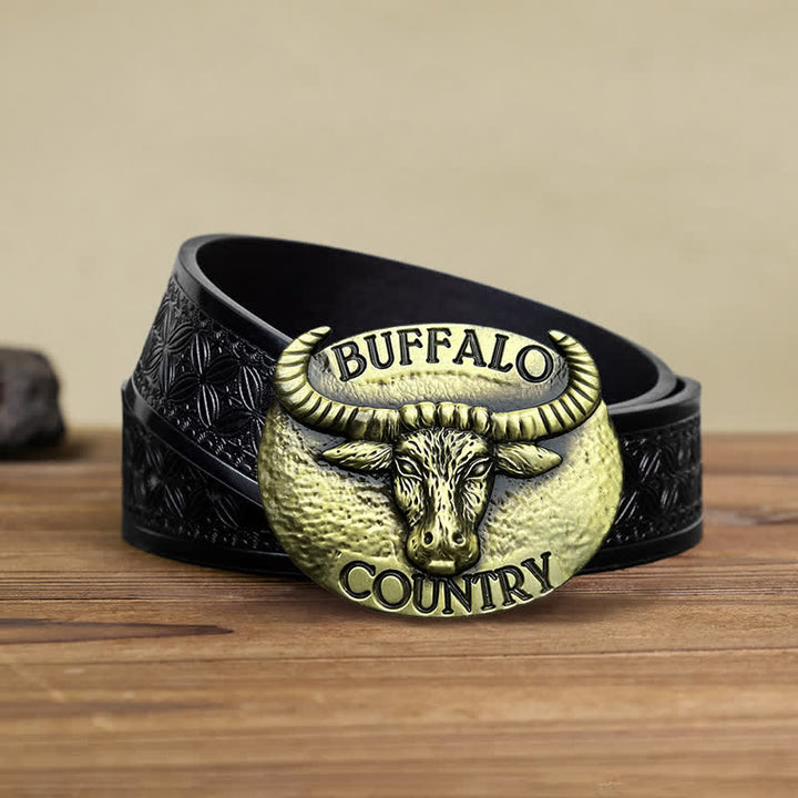 Cinturón de cuero con hebilla de estilo rústico de búfalo para hombre, hecho a mano