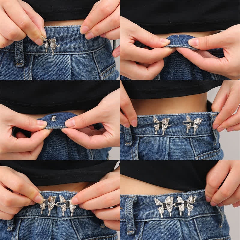 Cinturón con botón de jean desmontable con diseño de mariposa para mujer