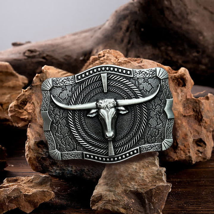 Cinturón de cuero con hebilla de cabeza de toro estilo western para hombre, hecho a mano