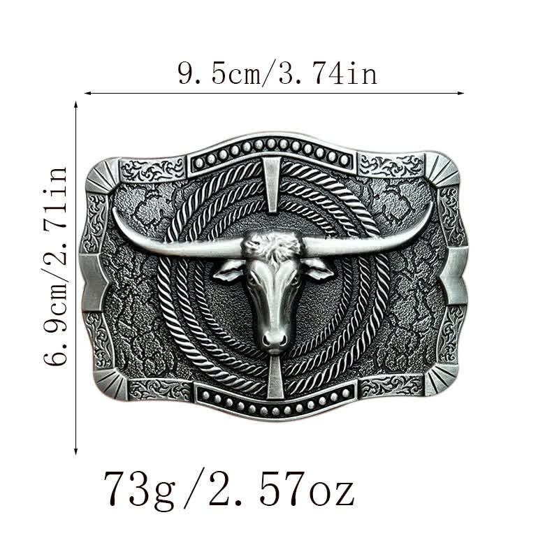 Cinturón de cuero con hebilla de cabeza de toro estilo western para hombre, hecho a mano