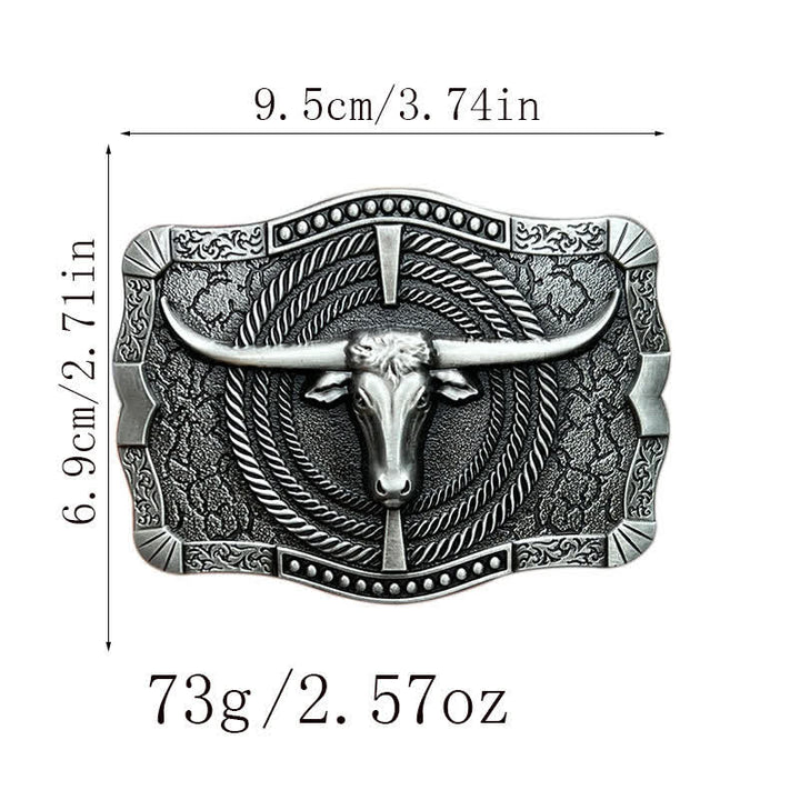 Cinturón de cuero con hebilla de cabeza de toro estilo western para hombre, hecho a mano